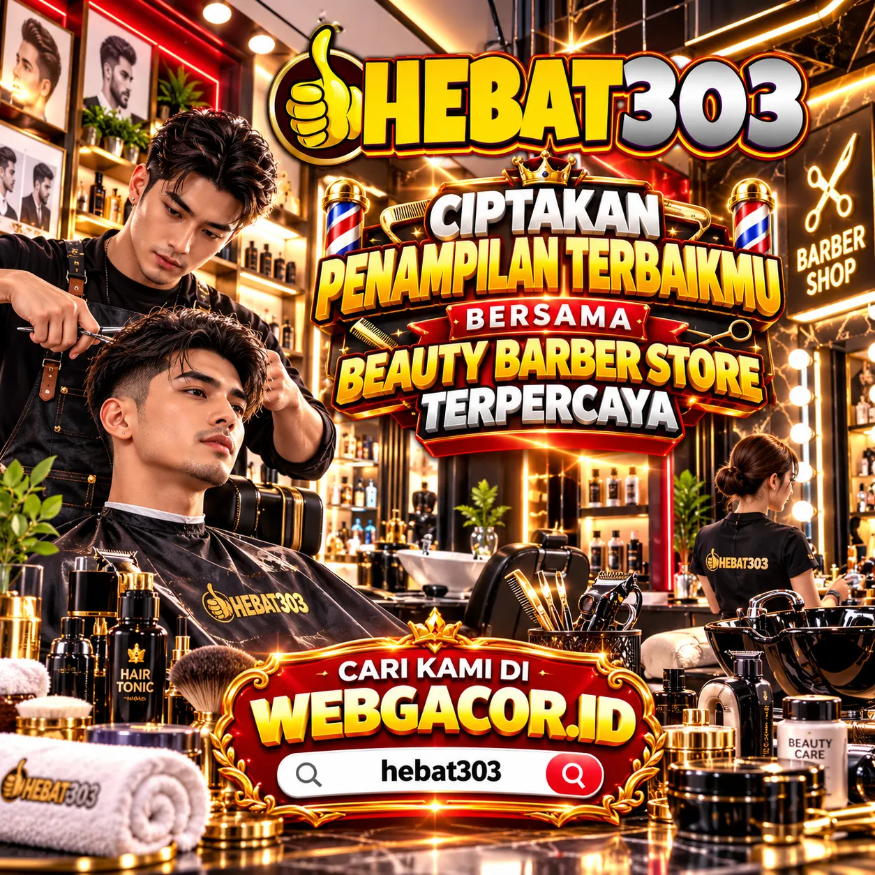 Thumbnail 1 of 3, Poster, HEBAT303 | Ciptakan Penampilan Terbaikmu Bersama Beauty Barber Store Terpercaya designed and sold by HEBAT303.